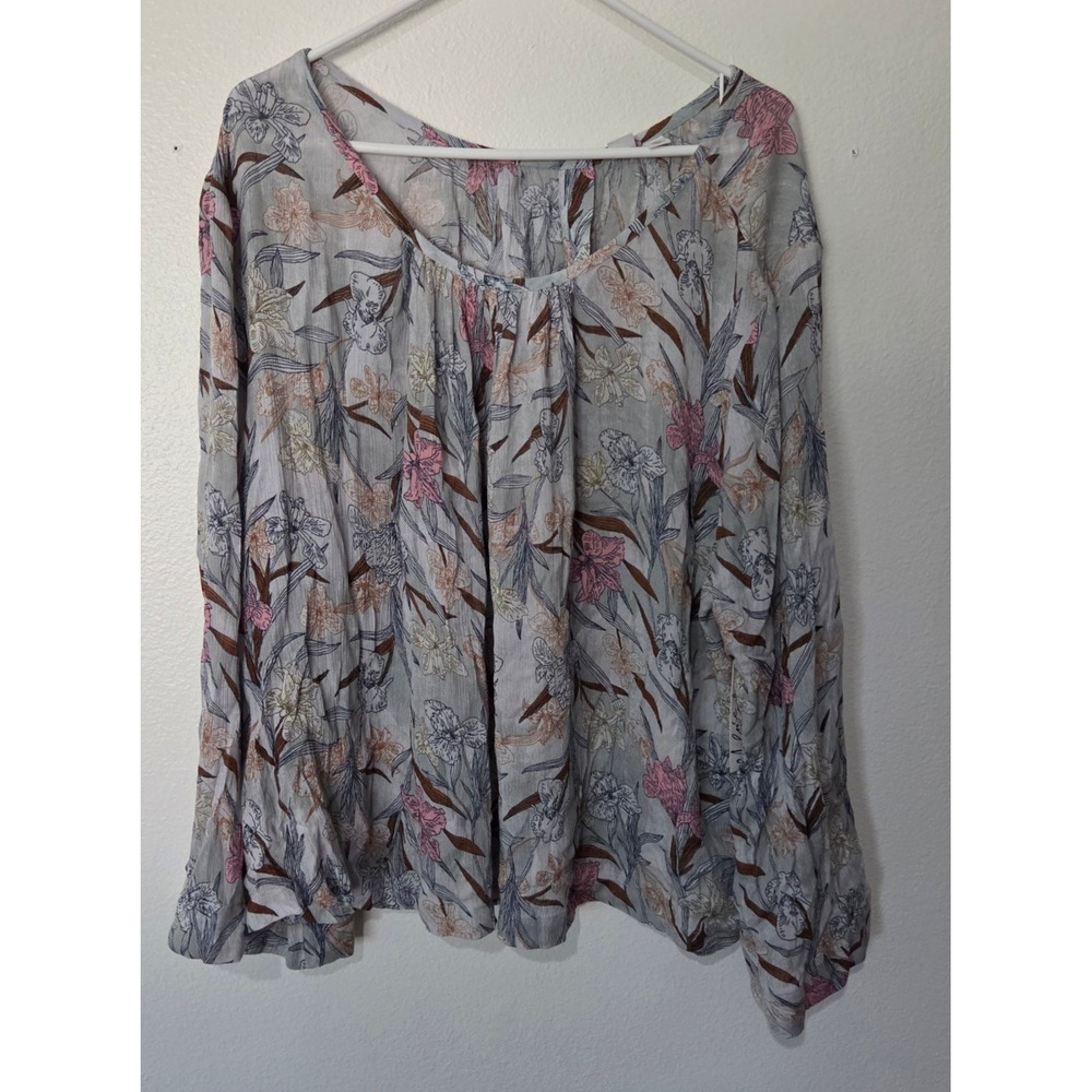 NEW Melrose & Market Womens Boho Grey Mojave Floral Flowy Viscose Blouse Top 3X
